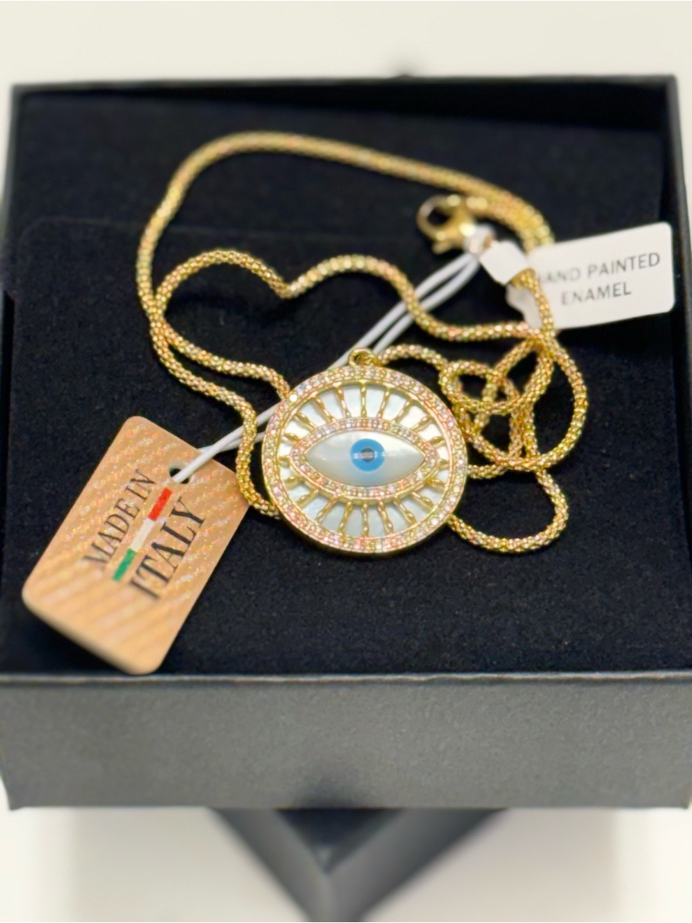 MADE IN ITALY Evil Eye Pendant Necklace with Blue Center 🧿NIB🧿